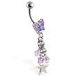 Butterfly navel ring with dangles and stars