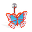 Orange and blue acrylic butterfly navel ring