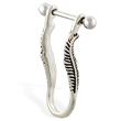 Straight helix barbell with dangling feather cuff , 16 ga