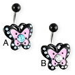 Jeweled pink and black butterfly belly ring