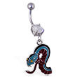 Navel ring with dangling colorful serpent