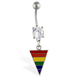 Navel ring with dangling rainbow triangle