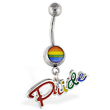 Navel ring with dangling rainbow 