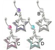 Belly ring with dangling plain and jeweled stars