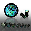 Pair Of Black Horn Plugs with Abalone Shell Inlay