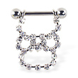Nipple ring with long dangling jeweled chain, 12 ga or 14 ga