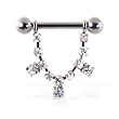 Nipple ring with dangling jeweled chain and gems, 12 ga or 14 ga