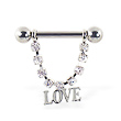 Nipple ring with dangling jeweled chain and 
