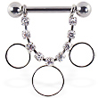 Nipple ring with dangling jeweled chain and circles, 12 ga or 14 ga