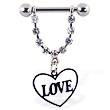 Nipple ring with dangling heart on chain with 