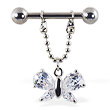 Nipple ring with dangling jeweled butterfly, 12 ga or 14 ga
