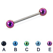 Titanium straight barbell with colored balls, 16 ga