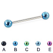 Straight barbell with colored balls, 16 ga
