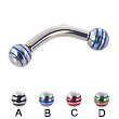 Curved barbell with epoxy striped balls, 10 ga