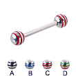 Straight barbell with epoxy striped balls, 14 ga
