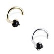 14K Gold Nose Screw with 2mm Round Cabochon Black Onyx
