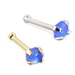 14K Gold Nose Bone with 2mm Round Cabochon Blue Onyx