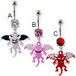 Navel ring with dangling colored devil