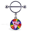 Nipple ring with dangling rainbow circle with 
