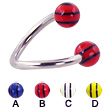 Spiral barbell with double striped balls, 12 ga