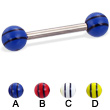 Titanium straight barbell with double striped balls, 12 ga