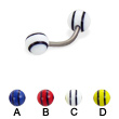 Titanium curved barbell with double striped balls, 16 ga