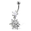 Belly button ring with star-shaped stone and jeweled dangling star