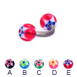 Titanium curved barbell with acrylic star balls, 12 ga