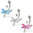 Jeweled dragonfly belly button ring