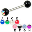 Straight barbell with acrylic jeweled balls, 14 ga