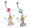 Belly ring with dangling light blue tinkerbell