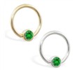 14K Gold captive bead ring with Emerald