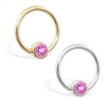 14K Gold captive bead ring with Pink Tourmaline