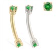 14K Gold internally threaded curved barbell with Emerald gems