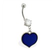 Double jeweled belly ring with dangling color changing heart