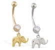 14K Gold belly ring with dangling elephant charm