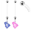 Long flexible bioplast pregnancy belly ring with dangling baby feet