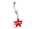 Belly Ring with dangling Red and White Hollywood Star