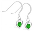 Sterling Silver Earrings with small dangling Emerald jeweled heart