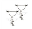 Pair of nipple barbells with dangling jeweled stars, 14 ga