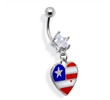 Dangling Epoxy Heart Shaped American Flag Belly Ring