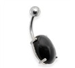 Surgical Steel Prong Set Oval Black Agate Semi Precious Stone Navel Ring