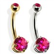 14K Gold Double Jeweled Belly Ring, Ruby