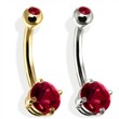 14K Gold Double Jeweled Belly Ring, Garnet