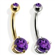 14K Gold Double Jeweled Belly Ring, Amethyst