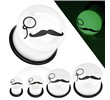 Pair Of Mustache Monocle Glow In The Dark Acrylic Plugs