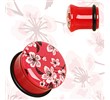 Pair Of Red Acrylic Oriental Flower Blossom Single Flare Plugs