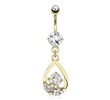 Hollowed Tear Drop with Paved Gems And Attached Large CZ In The Middle Dangle Gold Tone Navel Ring
