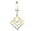 Geometric Overlapped Squares with Gemmed Corner Dangle Gold Tone Navel Ring