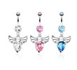 Angel Wings with Pear CZ Dangle Surgical Steel Navel Ring